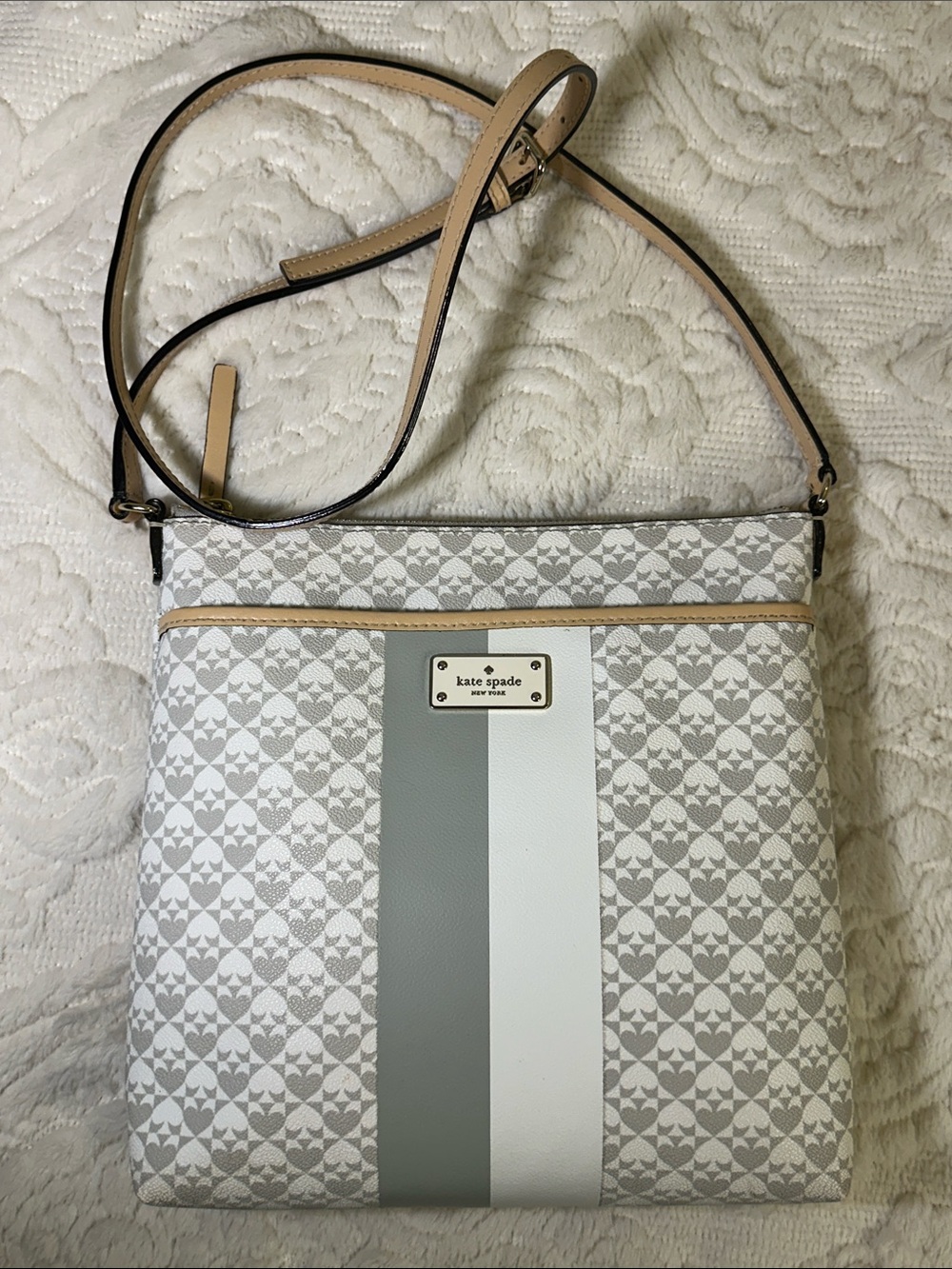 kate spade Beige, white and gray patterned Crossbody shoulder Bag